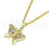 Collares con Dije 04.316.0003.1.20 Oro Laminado, Diseño de Mariposa, con Multicolor Micro Pave, Pulido, Tono Dorado (02 MM Thickness, 20 Inches Length)