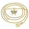 Collares con Dije 04.316.0003.1.20 Oro Laminado, Diseño de Mariposa, con Multicolor Micro Pave, Pulido, Tono Dorado (02 MM Thickness, 20 Inches Length)