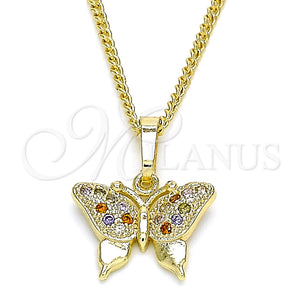 Collares con Dije 04.316.0003.1.20 Oro Laminado, Diseño de Mariposa, con Multicolor Micro Pave, Pulido, Tono Dorado (02 MM Thickness, 20 Inches Length)