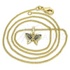 Collares con Dije 04.316.0003.2.20 Oro Laminado, Diseño de Mariposa, con Micro Pave Negro, Pulido, Tono Dorado (Grosor 02 MM, 20 Pulgadas de Largo)