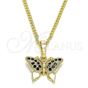 Collares con Dije 04.316.0003.2.20 Oro Laminado, Diseño de Mariposa, con Negro Micro Pave, Pulido, Tono Dorado (02 MM Thickness, 20 Inches Length)