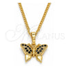 Collares con Dije 04.316.0003.2.20 Oro Laminado, Diseño de Mariposa, con Micro Pave Negro, Pulido, Tono Dorado (Grosor 02 MM, 20 Pulgadas de Largo)