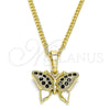 Collares con Dije 04.316.0003.2.20 Oro Laminado, Diseño de Mariposa, con Negro Micro Pave, Pulido, Tono Dorado (02 MM Thickness, 20 Inches Length)