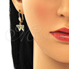 Juego de Arete y Dije de Adulto 10.316.0058.2 Oro Laminado, Diseño de Mariposa, con Negro Micro Pave, Pulido, Tono Dorado