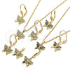 Juego de Arete y Dije de Adulto 10.316.0058.2 Oro Laminado, Diseño de Mariposa, con Negro Micro Pave, Pulido, Tono Dorado