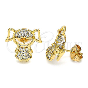 Arete Dormilona 02.213.0171 Oro Laminado, Diseño de Niñita Pequeña, con Blanca Micro Pave, Pulido, Tono Dorado