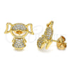 Arete Dormilona 02.213.0171 Oro Laminado, Diseño de Niñita Pequeña, con Blanca Micro Pave, Pulido, Tono Dorado