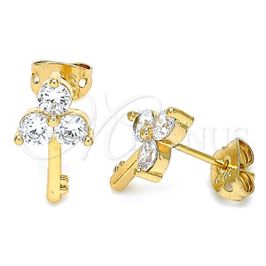 Arete Dormilona 02.213.0174 Oro Laminado, Diseño de Llave, con Blanca Zirconia Cubica, Pulido, Tono Dorado