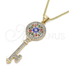 Collares con Dije 04.213.0191.20 Oro Laminado, Diseño de Llave y Flor, con Blanca Micro Pave, Esmaltado Multicolor, Tono Dorado (02 MM Thickness, 20 Inches Length)
