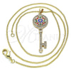 Collares con Dije 04.213.0191.20 Oro Laminado, Diseño de Llave y Flor, con Blanca Micro Pave, Esmaltado Multicolor, Tono Dorado (02 MM Thickness, 20 Inches Length)
