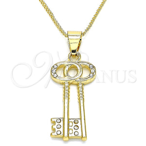 Collares con Dije 04.213.0192.20 Oro Laminado, Diseño de Llave, con Blanca Cristal, Pulido, Tono Dorado (20 Inches Length)