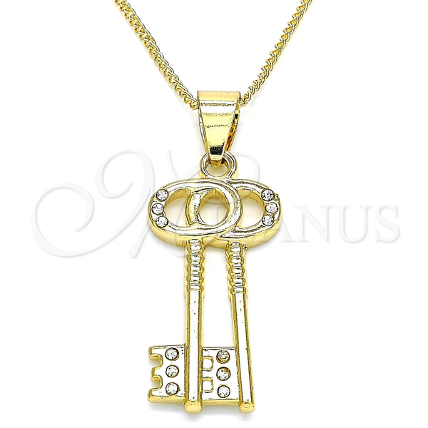 Collares con Dije 04.213.0192.20 Oro Laminado, Diseño de Llave, con Blanca Cristal, Pulido, Tono Dorado (20 Inches Length)