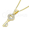Collares con Dije 04.213.0193.20 Oro Laminado, Diseño de Llave, con Blanca Cristal, Pulido, Tono Dorado (02 MM Thickness, 20 Inches Length)