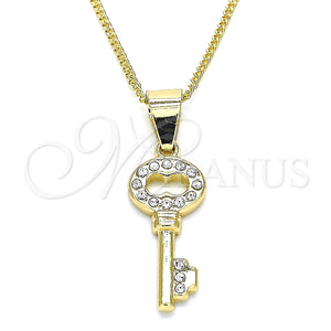 Collares con Dije 04.213.0193.20 Oro Laminado, Diseño de Llave, con Blanca Cristal, Pulido, Tono Dorado (02 MM Thickness, 20 Inches Length)