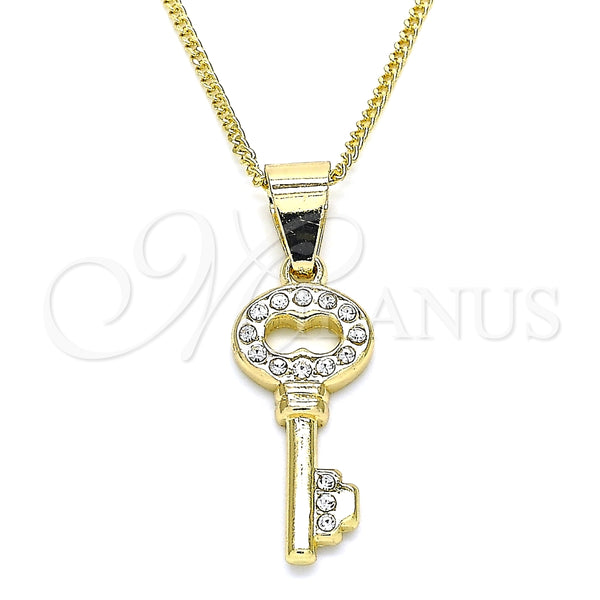 Collares con Dije 04.213.0193.20 Oro Laminado, Diseño de Llave, con Blanca Cristal, Pulido, Tono Dorado (02 MM Thickness, 20 Inches Length)