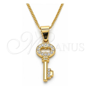 Collares con Dije 04.213.0193.20 Oro Laminado, Diseño de Llave, con Cristal Blanca, Pulido, Tono Dorado (Grosor 02 MM, 20 Pulgadas de Largo)