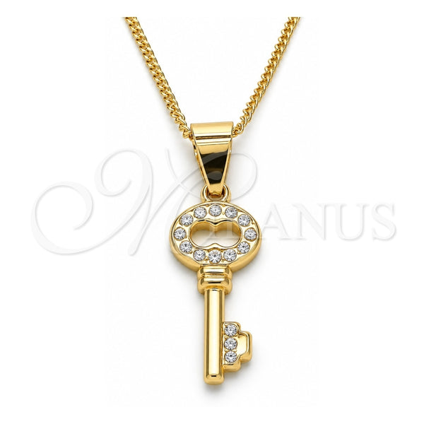 Collares con Dije 04.213.0193.20 Oro Laminado, Diseño de Llave, con Cristal Blanca, Pulido, Tono Dorado (Grosor 02 MM, 20 Pulgadas de Largo)
