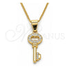 Collares con Dije 04.213.0193.20 Oro Laminado, Diseño de Llave, con Cristal Blanca, Pulido, Tono Dorado (Grosor 02 MM, 20 Pulgadas de Largo)