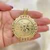 Dije Religioso 05.253.0071 Oro Laminado, Diseño de Moneda Centenario y Angel, con Zirconia Cubica Blanca, Pulido, Tono Dorado