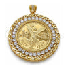 Dije Religioso 05.253.0075 Oro Laminado, Diseño de Moneda Centenario y Angel, con Zirconia Cubica Blanca, Pulido, Tono Dorado