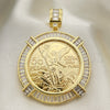 Dije Religioso 05.253.0077 Oro Laminado, Diseño de Moneda Centenario y Angel, con Zirconia Cubica Blanca, Pulido, Tono Dorado