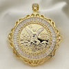 Dije Religioso 05.253.0079 Oro Laminado, Diseño de Moneda Centenario y Angel, con Zirconia Cubica Blanca, Pulido, Tono Dorado