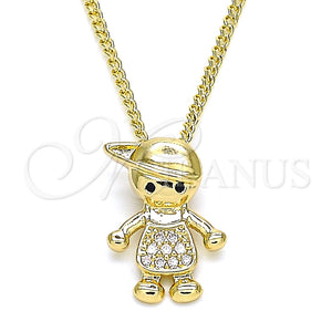 Collares con Dije 04.195.0054.20 Oro Laminado, Diseño de Niñito Pequeño, con Negro and Blanca Micro Pave, Pulido, Tono Dorado (02 MM Thickness, 20 Inches Length)