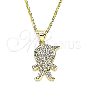 Collares con Dije 04.195.0055.18 Oro Laminado, Diseño de Niñito Pequeño, con Blanca Micro Pave, Pulido, Tono Dorado (02 MM Thickness, 18 Inches Length)