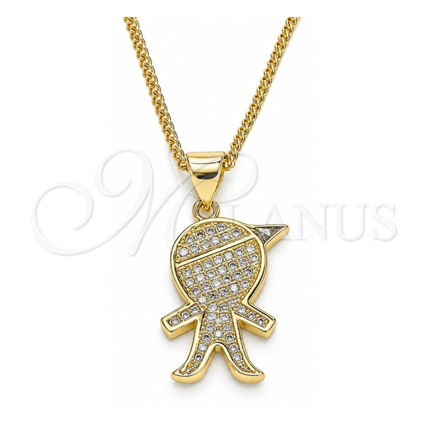 Collares con Dije 04.195.0055.18 Oro Laminado, Diseño de Niñito Pequeño, con Micro Pave Blanca, Pulido, Tono Dorado (Grosor 02 MM, 18 Pulgadas de Largo)