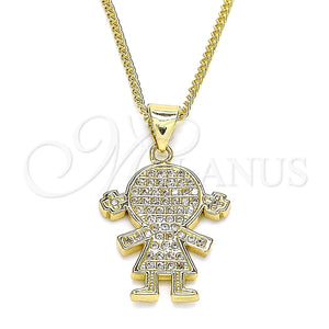 Collares con Dije 04.195.0056.20 Oro Laminado, Diseño de Niñita Pequeña, con Blanca Micro Pave, Pulido, Tono Dorado (02 MM Thickness, 20 Inches Length)