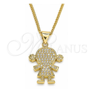 Collares con Dije 04.195.0056.20 Oro Laminado, Diseño de Niñita Pequeña, con Micro Pave Blanca, Pulido, Tono Dorado (Grosor 02 MM, 20 Pulgadas de Largo)