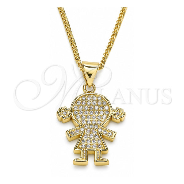 Collares con Dije 04.195.0056.20 Oro Laminado, Diseño de Niñita Pequeña, con Micro Pave Blanca, Pulido, Tono Dorado (Grosor 02 MM, 20 Pulgadas de Largo)