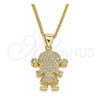 Collares con Dije 04.195.0056.20 Oro Laminado, Diseño de Niñita Pequeña, con Micro Pave Blanca, Pulido, Tono Dorado (Grosor 02 MM, 20 Pulgadas de Largo)