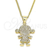 Collares con Dije 04.195.0056.20 Oro Laminado, Diseño de Niñita Pequeña, con Blanca Micro Pave, Pulido, Tono Dorado (02 MM Thickness, 20 Inches Length)