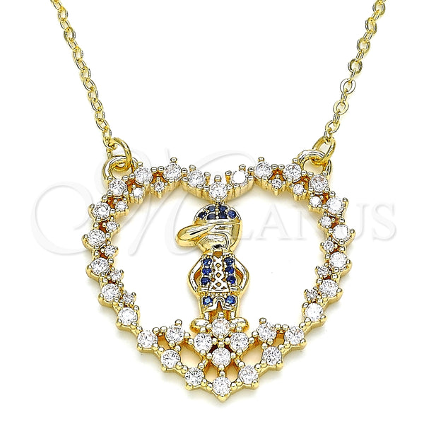 Collares con Dije 04.195.0058.18 Oro Laminado, Diseño de Corazón y Niñito Pequeño, con Zafiro Azul and Blanca Micro Pave, Pulido, Tono Dorado (02 MM Thickness, 18 Inches Length)