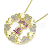Collares con Dije 04.195.0059.20 Oro Laminado, Diseño de Niñita Pequeña y Corazón, con Rubi and Blanca Micro Pave, Pulido, Tono Dorado (02 MM Thickness, 20 Inches Length)