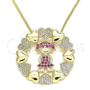 Collares con Dije 04.195.0059.20 Oro Laminado, Diseño de Niñita Pequeña y Corazón, con Rubi and Blanca Micro Pave, Pulido, Tono Dorado (02 MM Thickness, 20 Inches Length)