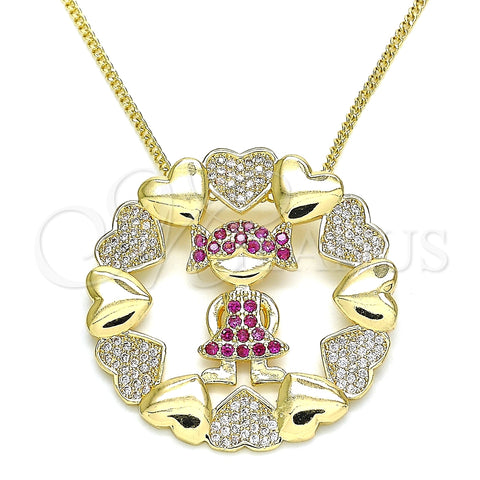 Collares con Dije 04.195.0059.20 Oro Laminado, Diseño de Niñita Pequeña y Corazón, con Rubi and Blanca Micro Pave, Pulido, Tono Dorado (02 MM Thickness, 20 Inches Length)