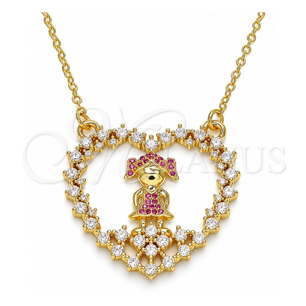 Collares con Dije 04.195.0061.18 Oro Laminado, Diseño de Corazón y Niñita Pequeña, con Micro Pave Rubi y Blanca, Pulido, Tono Dorado (Grosor 02 MM, 18 Pulgadas de Largo)
