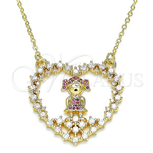 Collares con Dije 04.195.0061.18 Oro Laminado, Diseño de Corazón y Niñita Pequeña, con Rubi and Blanca Micro Pave, Pulido, Tono Dorado (02 MM Thickness, 18 Inches Length)
