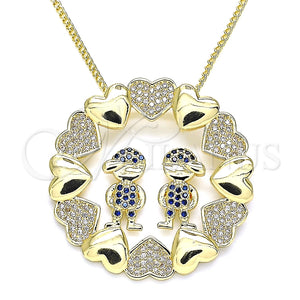 Collares con Dije 04.195.0062.20 Oro Laminado, Diseño de Niñito Pequeño y Corazón, con Zafiro Azul and Blanca Micro Pave, Pulido, Tono Dorado (02 MM Thickness, 20 Inches Length)