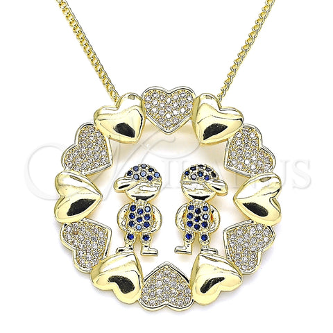 Collares con Dije 04.195.0062.20 Oro Laminado, Diseño de Niñito Pequeño y Corazón, con Zafiro Azul and Blanca Micro Pave, Pulido, Tono Dorado (02 MM Thickness, 20 Inches Length)