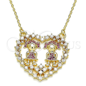 Collares con Dije 04.195.0063.18 Oro Laminado, Diseño de Niñita Pequeña y Corazón, con Rubi and Blanca Micro Pave, Pulido, Tono Dorado (02 MM Thickness, 18 Inches Length)