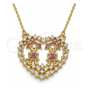 Collares con Dije 04.195.0063.18 Oro Laminado, Diseño de Niñita Pequeña y Corazón, con Rubi and Blanca Micro Pave, Pulido, Tono Dorado (02 MM Thickness, 18 Inches Length)
