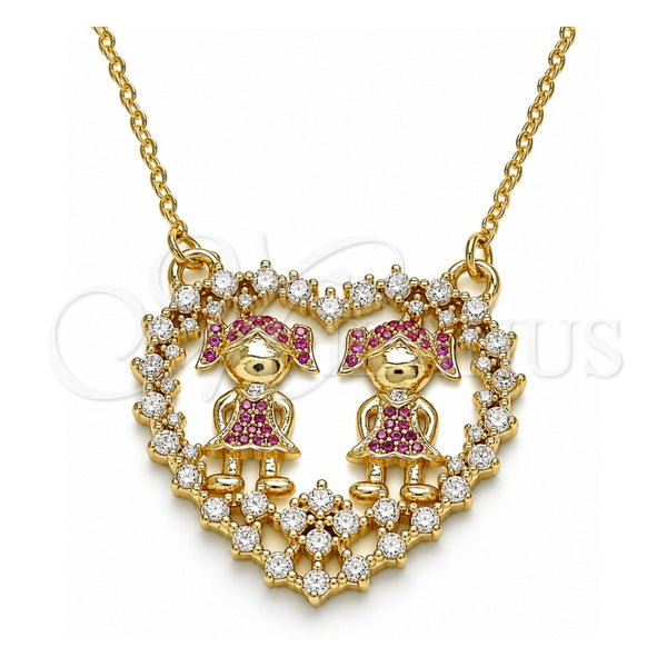 Collares con Dije 04.195.0063.18 Oro Laminado, Diseño de Niñita Pequeña y Corazón, con Rubi and Blanca Micro Pave, Pulido, Tono Dorado (02 MM Thickness, 18 Inches Length)