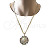 Dije Religioso 05.351.0094.1 Oro Laminado, Diseño de Moneda Centenario y Guadalupe, con Multicolor Zirconia Cubica, Pulido, Tono Dorado