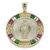 Dije Religioso 05.351.0094.1 Oro Laminado, Diseño de Moneda Centenario y Guadalupe, con Multicolor Zirconia Cubica, Pulido, Tono Dorado