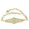Pulsera Elegante 03.351.0090.08 Oro Laminado, Diseño de Guadalupe y Flor, Pulido, Tono Dorado (05 MM Thickness, 8 Inches Length)