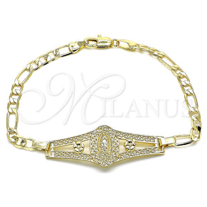 Pulsera Elegante 03.351.0090.08 Oro Laminado, Diseño de Guadalupe y Flor, Pulido, Tono Dorado (05 MM Thickness, 8 Inches Length)