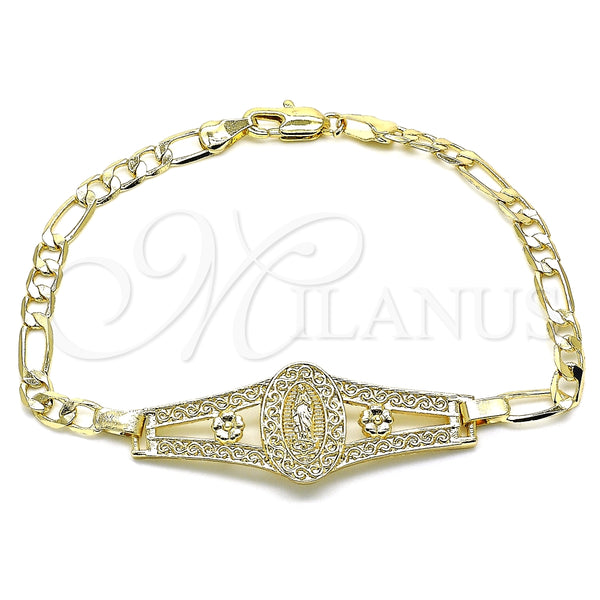 Pulsera Elegante 03.351.0090.08 Oro Laminado, Diseño de Guadalupe y Flor, Pulido, Tono Dorado (05 MM Thickness, 8 Inches Length)